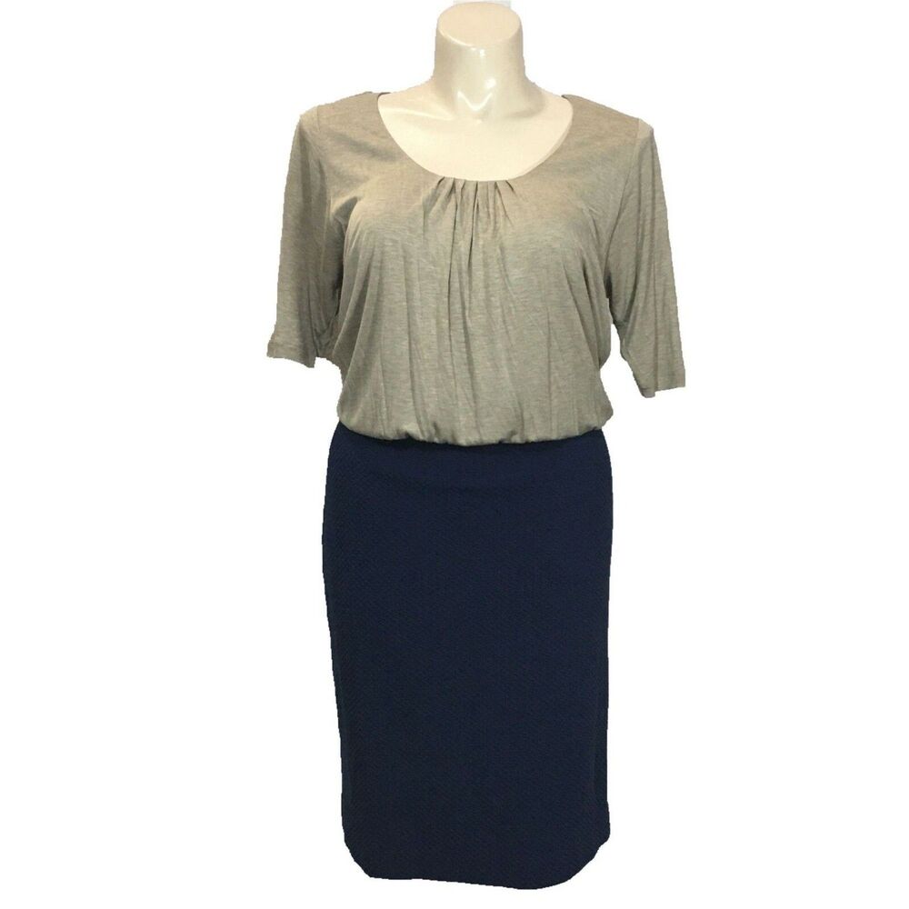 Boden Dress 16L Beige Navy Blue Color Block Slouchy Top Washable Business Casual